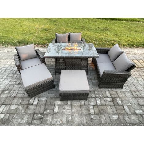 Fimous 7-Sitzer Polyrattan Gartenmöbel Set Garten Sofa im Freien Stuhl Gasfeuerstelle Esstisch Set mit 2 Großer Fußhocker Doppelsitz-Sofa Sessel (1/5)