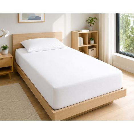 Drap Housse 90x190 cm 1 Place 100% Coton 57 Fils/cm² Bonnet 30 cm Blanc