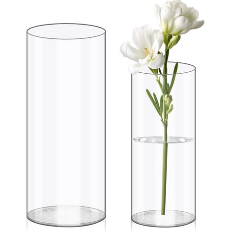 Transparente Acryl-Blumenvasen, 20x10 und 25x12 cm Zylindrische Vase aus bruchsicherem Kunststoff für Blumenarrangements, Tischdekorationen für Hochzeiten und DIY-Projekte