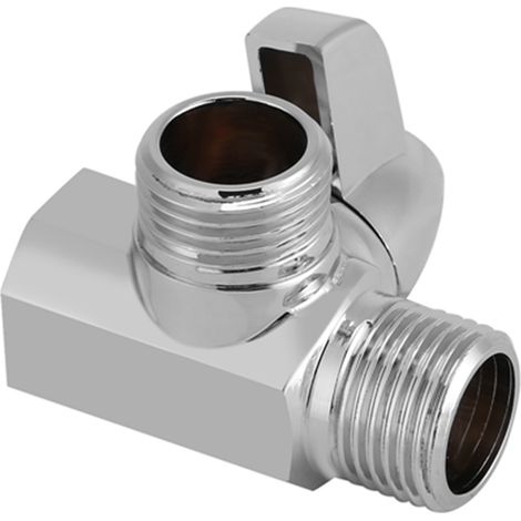Inverseur 3 voies en laiton chromé, raccord en T G1/2", pour montage sur bras de douche (1/5)