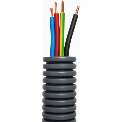 Gaine ICTA couleur grise préfilée 20G 3G2,5 + 1x1,5 BRJN - Couronne 100 m - Bleu Rouge Vert/Jaune Noir - JANO - 2389 (1/2)