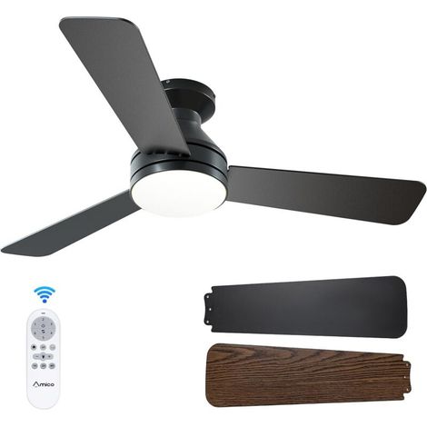 Ceiling Fan with Light, Low Profile, Remote Control, Flush Mount, Reversible, 3 CCT, Dimmable, Quiet, for Bedroom, Indoor/Outdoor, 42 Inch, Black (1/5)