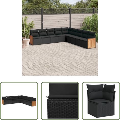 Gartensessel - 9-tlg. Garten-Sofagarnitur mit Kissen Schwarz Poly Rattan (1/5)