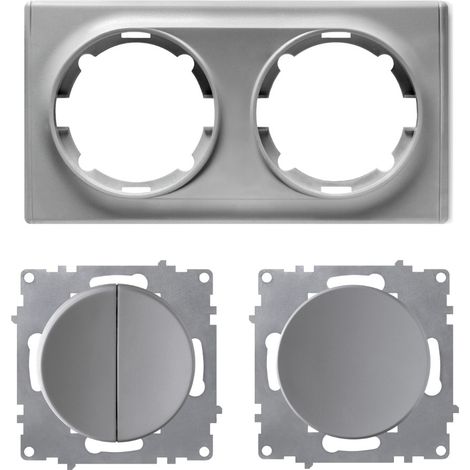 Plaque de finition 2 postes Florence + 1 Interrupteur double, 1 voie + 1 Interrupteur simple allumage - gris