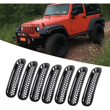 7-teiliger schwarzer Frontgrill-Satz für Jeep Wrangler JK 2007-2017
