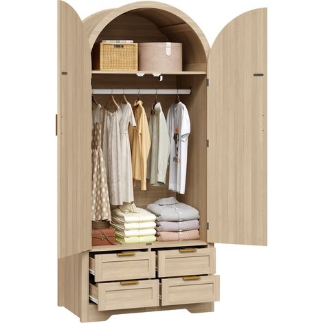 Armoire de luxe avec portes incurvées, spacieuse, équipée d'une tringle à vêtements et de tiroirs, idéale pour chambre à coucher ou entrée, grand rangement moderne