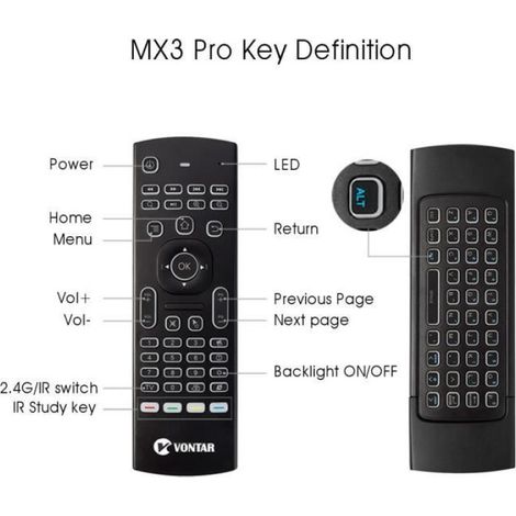 Télécommande Clavier Sans Fil MX3 - Rétro-Éclairé - Apprentissage IR - Compatible Android TV Box - 2.4G - Version Russe - 1 Pièce (1/4)