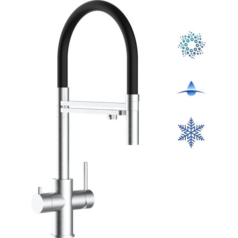 Rubinetto 5 vie miscelatore lavello cucina in Acciaio INOX Spazzolato - canna nera movibile e doccia 2 getti staccabile - ACCIAIO CHIRURGICO AISI 316 (1/5)