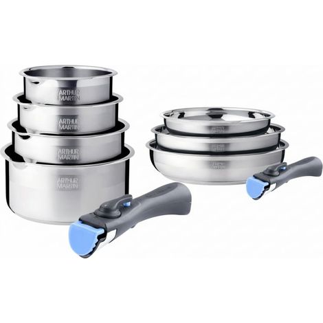 Batterie de cuisine inox 9 pièces avec 2 manches amovibles Arthur Martin AM2694 (1/5)