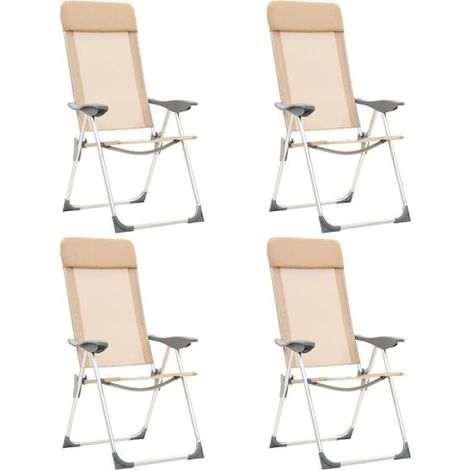 Chaises de camping pliantes, lot de 4, aluminium beige. (1/5)