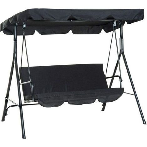 BLACK Replacement Roof for 3 Seater Garden Swing, Universal Replacement Canopy for Outdoor Garden Swing, Waterproof UV Protection Replacement Cover Swing Roof
