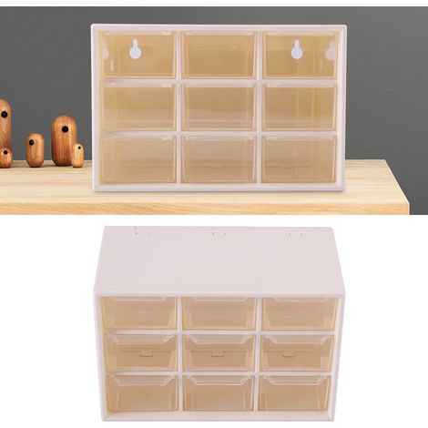 Mini cassetti a 9 scomparti, scatola portaoggetti portatile in plastica bianca per gioielli e cosmetici. (1/4)