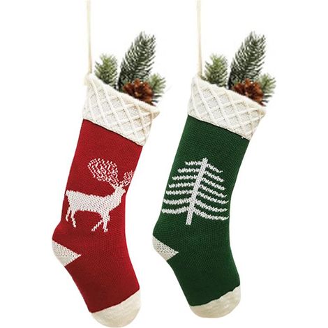 Chaussette De Noël - Tricotée À La Main - Pour Décoration De Fête Familiale - Lot De 2 (1/5)