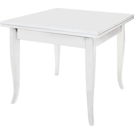 KONTE.DESIGN Tavolo SANTA CROCE allungabile in legno, apertura a Libro, Bianco, 90x90x76 cm