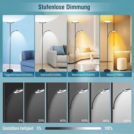 42W 4500LM Dimmable LED Floor Lamp, Floor Lamp on Living Room with Reading Lamp, Remote Control and Touch Control Floor Lamps 2700K-6500K for Living Room, Bedroom, Office (1/4)