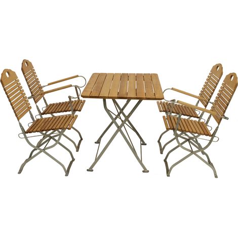 Kurgarten - Garnitur BAD TÖLZ 5-teilig (2x Stuhl, 2x Armlehnensessel, 1x Tisch rund 100cm), Flachstahl verzinkt + Robinie, klappbar (1/5)