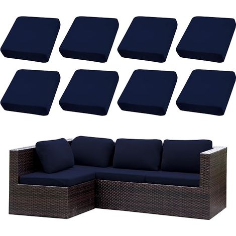 Patio Cushion Covers 8 Piece Set Outdoor Couch Covers Stretch Sofa Covers for Sofa Cushions Furniture Protectors Washable and Reusable Navy (1/5)