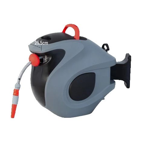 Carrete para manguera de jardín, rebobinado automático, boquilla de pulverización de 9 patrones, gris - Plástico-a (1/2)