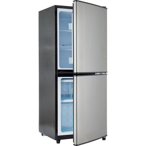 Réfrigérateur économique, 60L réfrigérateur + 46L congélateur 4 ématière lins, 7 réglages de température, 45 dB, éclairage LED, étagères réglables, 166 kWh/an, gris-argenté brossé (1/5)
