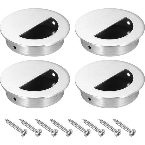 Poignée Encastrée Ronde 60mm/2,36" Dia - 4 Paquet Dissimulé en Acier Inox 304 - Tire-Doigt Affleurant avec Vis pour Porte Coulissante d'Armoire, Argent (1/5)