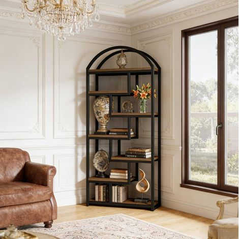 Bücherregal 180 cm schwarz/rustikalbraun aus MDF und Metall mit 7 Ebenen (1/4)