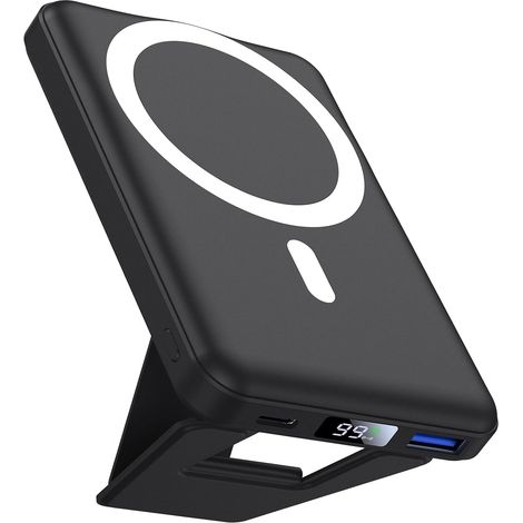 Batterie Externe , Compatible avec MagSafe 10000mAh Magnétique sans Fil Power Bank Charge Rapide PD 22.5W avec Affichage LED et Support Pliable pour 17/16/15/14/13/12 Séries (1/5)