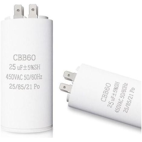 CBB60 25uf Condensateur de Démarrage 25µF Moteur condensateur 45 x 95 mm 50 / 60Hz 450VAC avec vis M8 pour moteur électrique/sèche-linge/Machine à Laver, (1/4)
