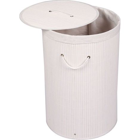 Panier à linge rond en bambou 75l : Pratique blanc (1/4)