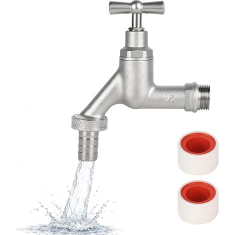 Robinet de jardin 1/2" en laiton résistant à la rouille et au gel, avec 1 raccord de tuyau, 2 bandes d'étanchéité à rouleau, robinet d'arrêt anti-goutte, robinet extérieur en laiton pour (1/5)