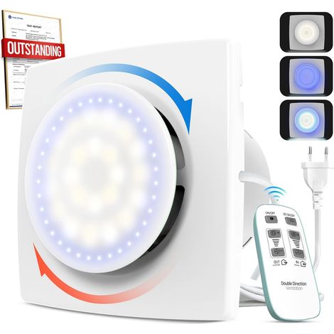 VMC Salle de Bain avec Télécommande, 11 Effets Lumineux, Bidirectionnel, 6 Vitesses, Ventilateur Extracteur Air avec Fonction Mémoire, Extracteur d'Air 100 mm Silencieux Moteur sans Balais DC (1/5)
