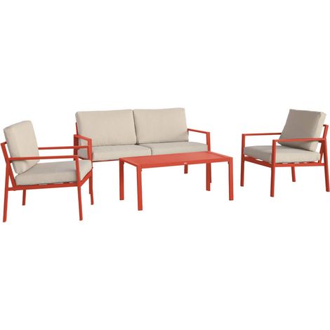 sweeek - Aluminium-Gartenmöbelset für 4 Personen Terrakotta / Beige