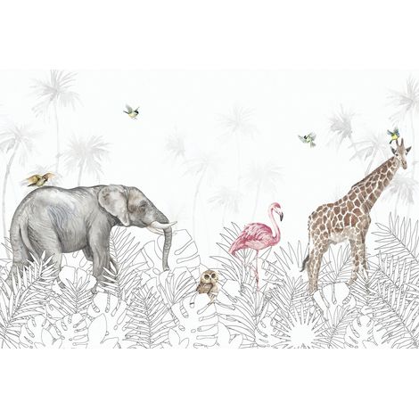 Papier peint panoramique Enfants - Animaux de la Jungle - 195 cm x 130 cm (1/2)