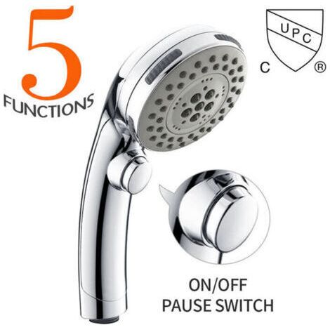 [JAMAIS UTILISÉ]Pommeau de Douche Chromé avec Bouton Stop, Douchette à Main 5 Jets au Choix, Picots Anticalcaires. (1/5)