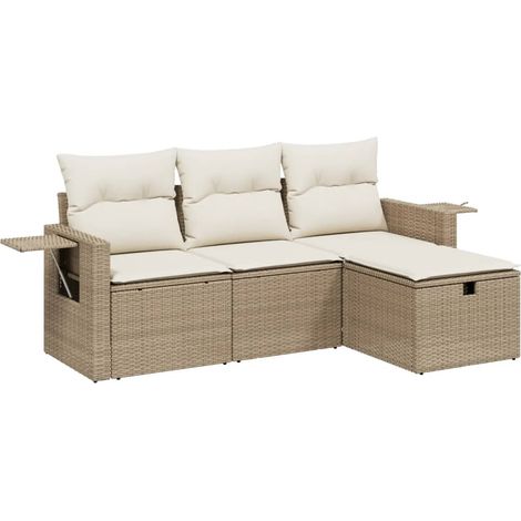 Set Divano da Giardino 4 pz con Cuscini Beige in Polyrattan vidaXL (1/4)