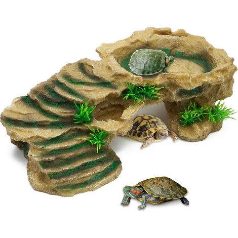 Plateforme de tortue en résine pour reptiles avec rampe d'escalade pour reptiles et grenouilles