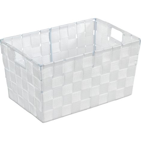 Wenko – Panier de rangement plastique blanc 30x15x20cm – Organisateur salle de bain et cuisine – Design moderne en plastique tressé – Corbeille conique (1/5)