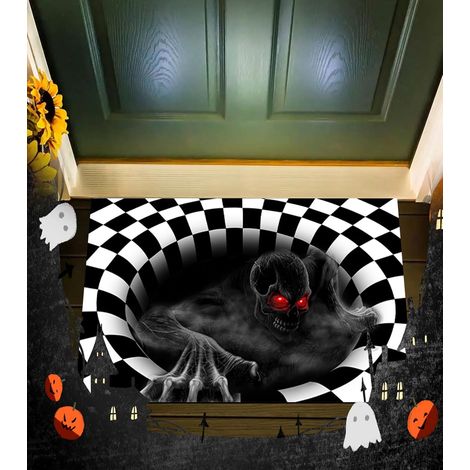 Zerbino di Halloween - Visione stereoscopica 3D - Scheletro - Tappeto a scacchi - Decorazione di Halloween per soggiorno e camera da letto (60 x 40) (1/5)