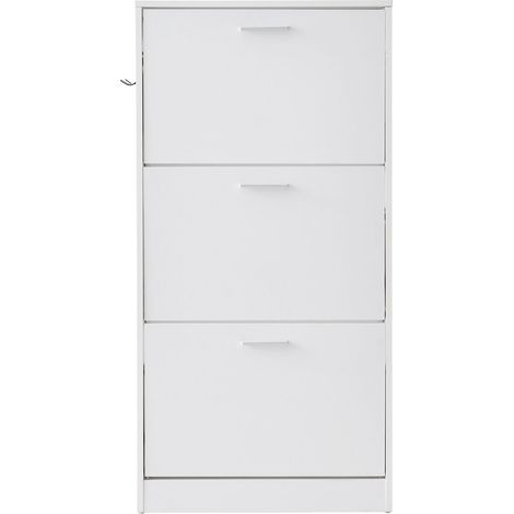 Meuble à chaussures avec 3 tiroirs basculants, rangement autoportant pour entrée, avec crochets latéraux pour talons, bottes et chaussons, idéal pour couloir ou salon. (1/5)