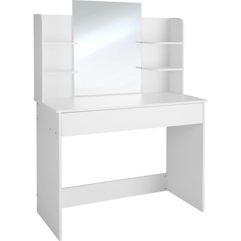 Coiffeuse avec miroir et tiroir table de maquillage en bois design moderne meuble blanc (1/5)