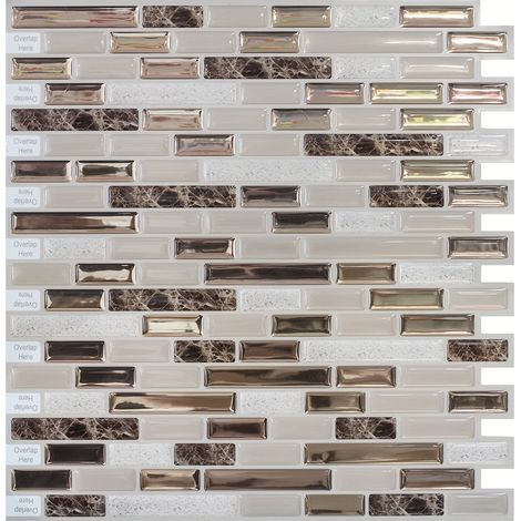 10pc 3D Mosaïque Carrelage Panneau Mural, Autocollant Imperméable À L'eau DIY Stickers Muraux, Décoration De La Maison, Cuisine Et Salle De Bains (1/5)