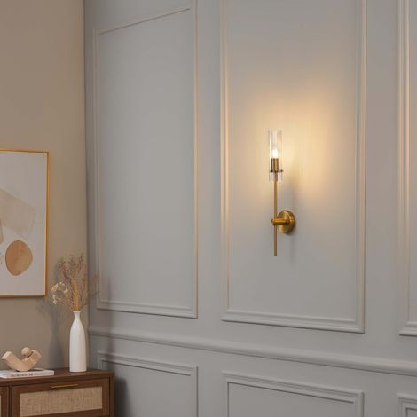 Grande applique support doré et tube en verre transparent - Sérénia (1/5)