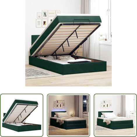 Samt Bett -  Ottomane Bett mit Matratze & LEDs Dunkelgrün 120x190 cm Samt