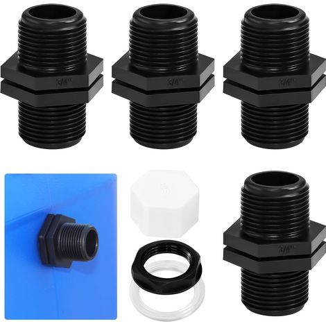 Stück Komplett-Wassertank-Fittings 25 mm Überlauf-Wassertank-Schottverschraubungen Wassertank-Trennwandverschraubungen mit 4 Muttern, 4 Dichtungen, 4 Stopfen für Wassertank, Fass, Zisterne (3/4 Zoll)