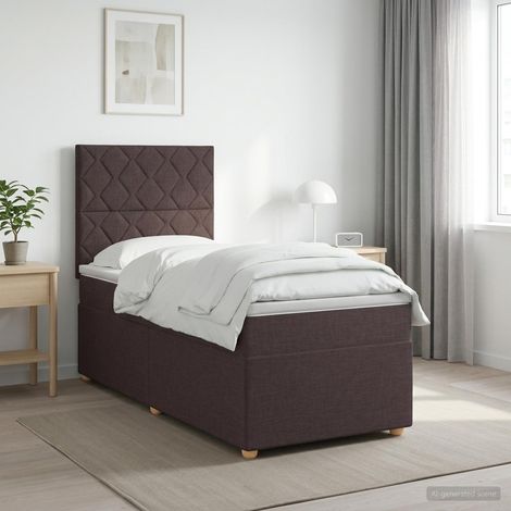 vidaXL Lit boxspring avec matelas Marron foncé 90 x 200 cm Tissu (1/5)