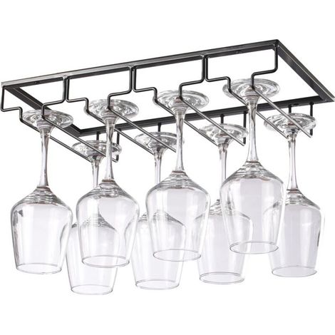 Support Verre Suspendu, Porte Verres à Vin en Métal, Rangement Verre Installation sous Meuble(4 Rangs, Noir) (1/5)