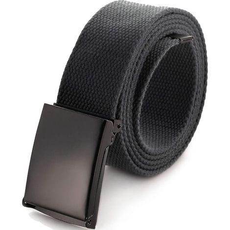 Cinturón de lona ajustable con hebilla dentada de estilo militar negra para hombre. (1/5)