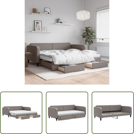 vidaXL Gästebett - Tagesbett Ausziehbar mit Schubladen Taupe 100x200 cm Stoff (1/5)