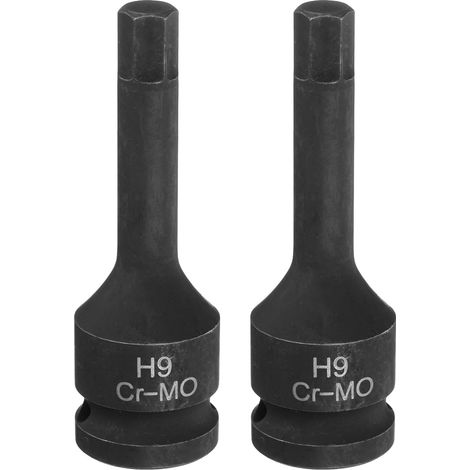 2Pcs - Douille à Choc - Embout Hexagonal - Acier Cr-Mo Traité - Pour Clés Électriques et Cliquet - Réparation Auto et Bricolage - Noir - 9mm x 78mm