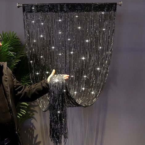 2 rideaux en tulle pour porte - Rideau à armature métallique 100 x 200 cm - Séparateur de pièce pour chambre, salon ou meuble - 100 x 200 cm - Lot de 2 (1/5)
