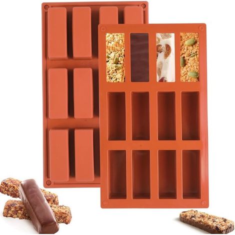 Stampo quadrato in silicone per dolci con 12 cavità, 2 pezzi, 29,5 x 17,3 x 3 cm, per biscotti rettangolari, sapone artigianale, barrette energetiche, brownie, cheesecake (1/5)